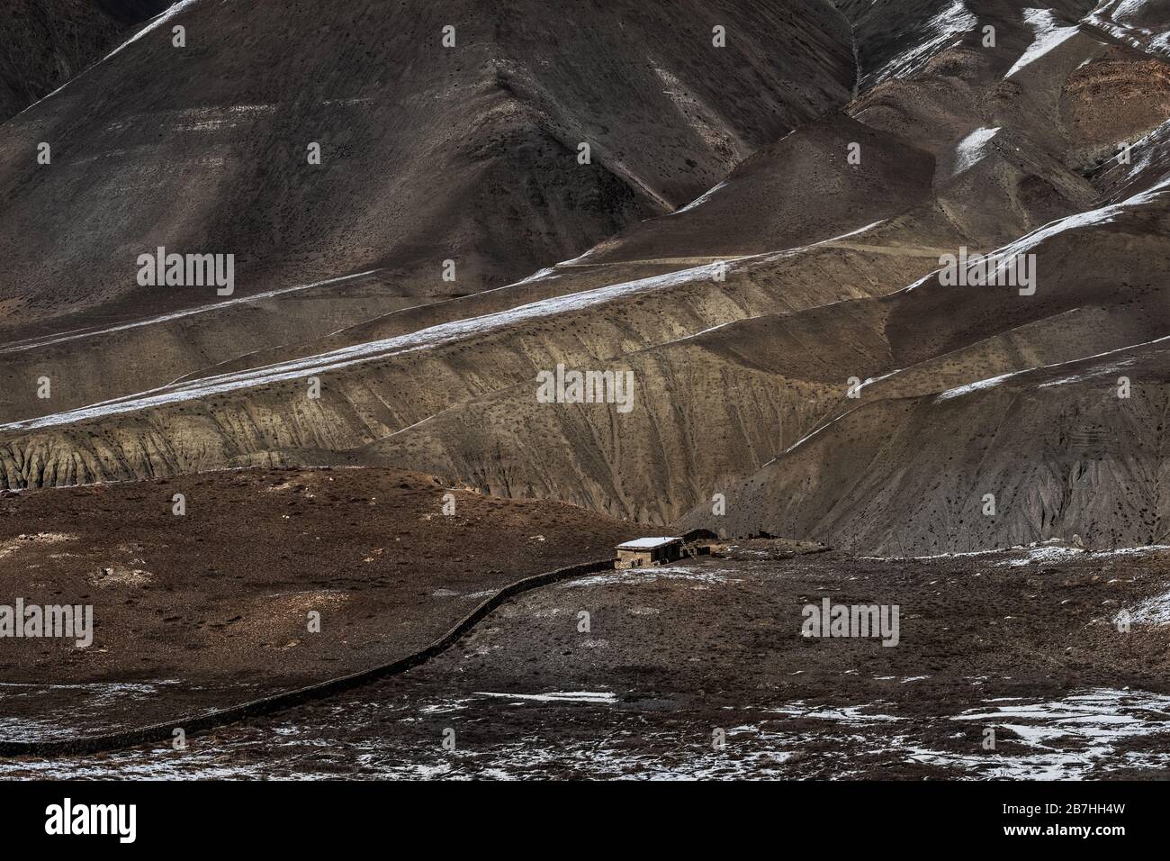 Mustang Landschaften im Schnee, Nepal Stockfoto