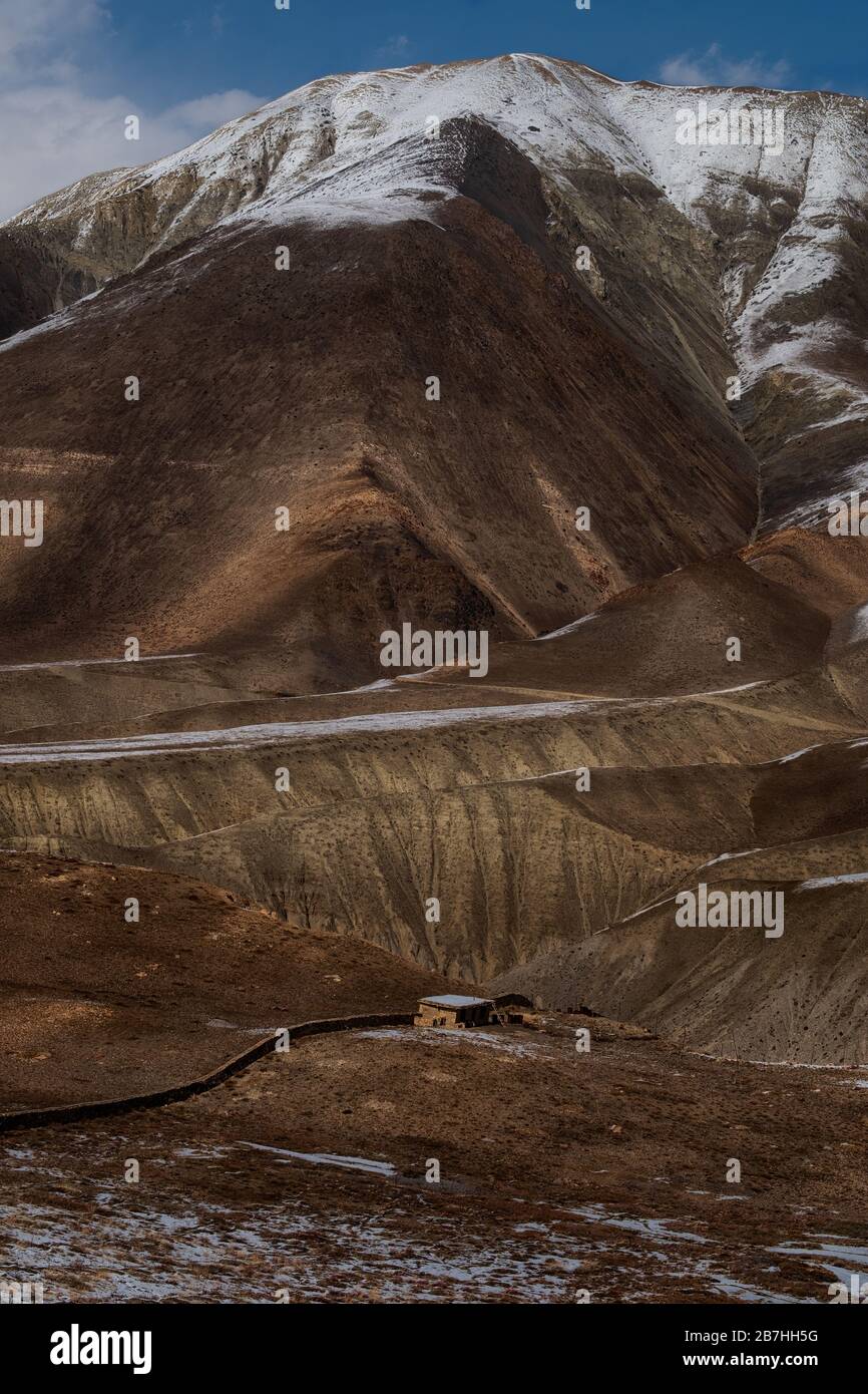 Mustang Landschaften im Schnee, Nepal Stockfoto