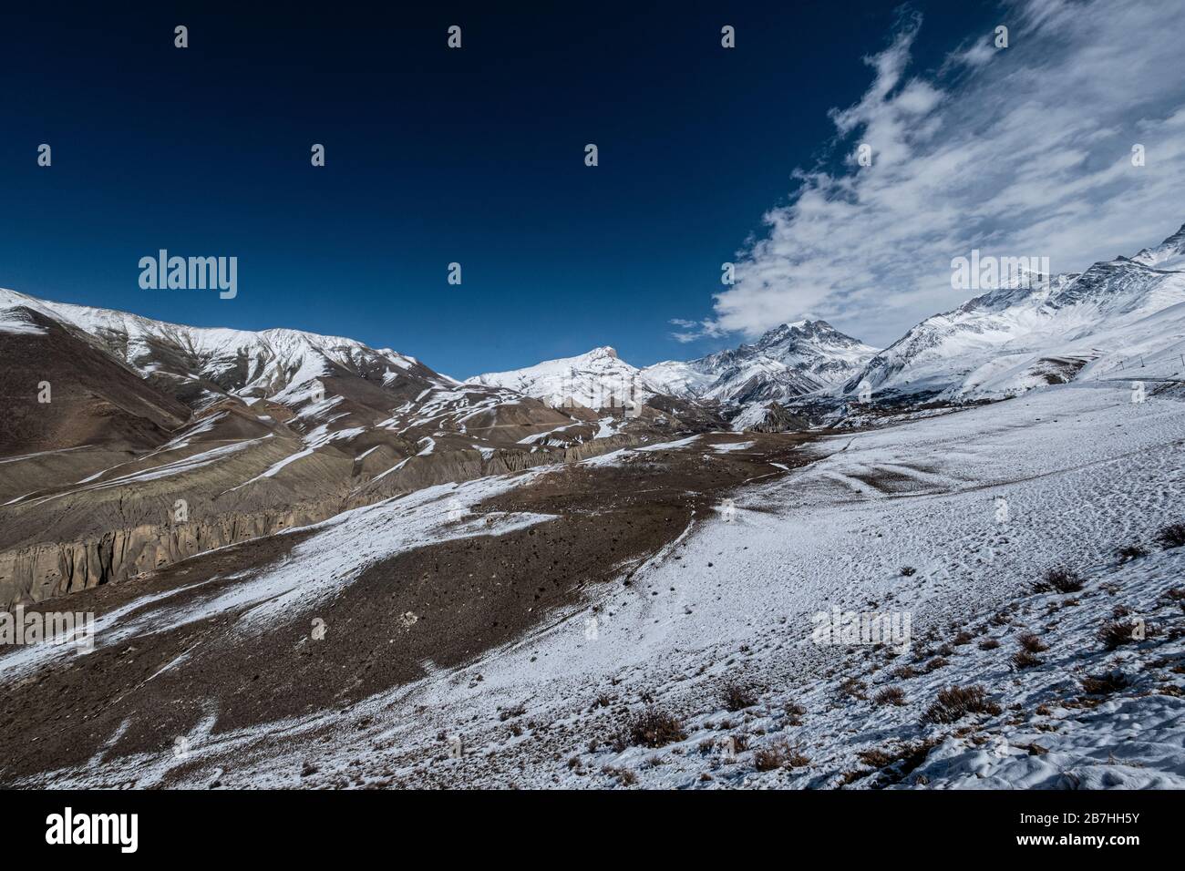 Mustang Landschaften im Schnee, Nepal Stockfoto