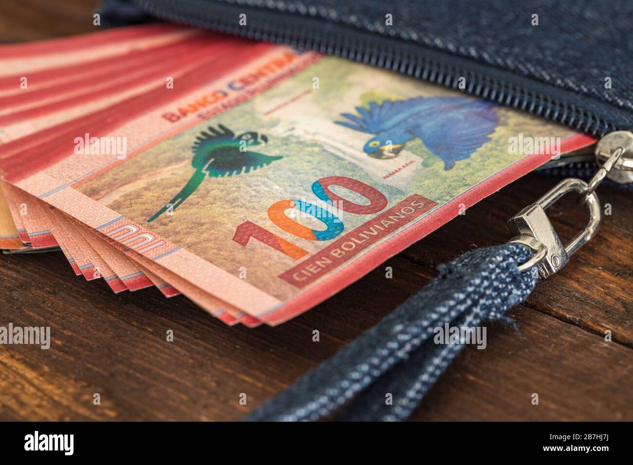 Bolivianisches Geld/Boliviano Stockfoto