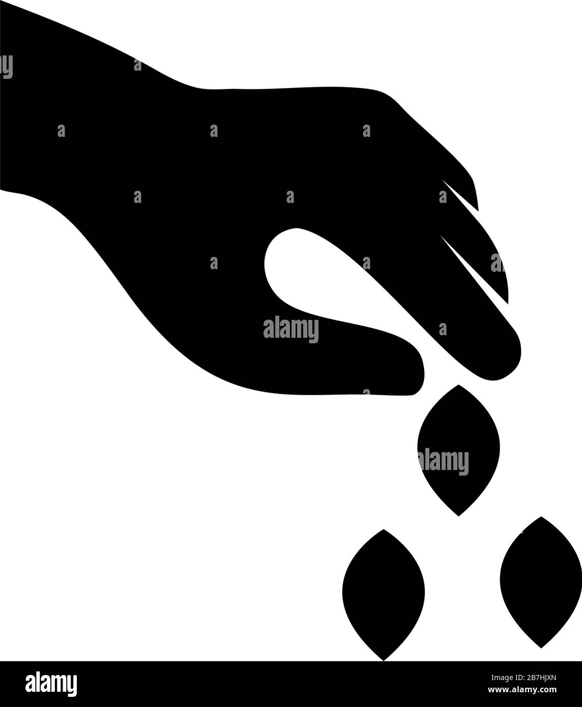 Hände Pflanzen Samen, Gartenbau, Landwirtschaft. Abbildung des Symbols "flacher Vektor". Einfaches schwarzes Symbol auf weißem Hintergrund. Hände Pflanzen Samen, Gartenschild Stock Vektor