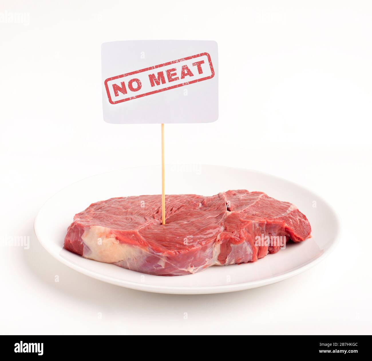 Steak auf Platte mit der Aufschrift kein Fleisch Stockfoto