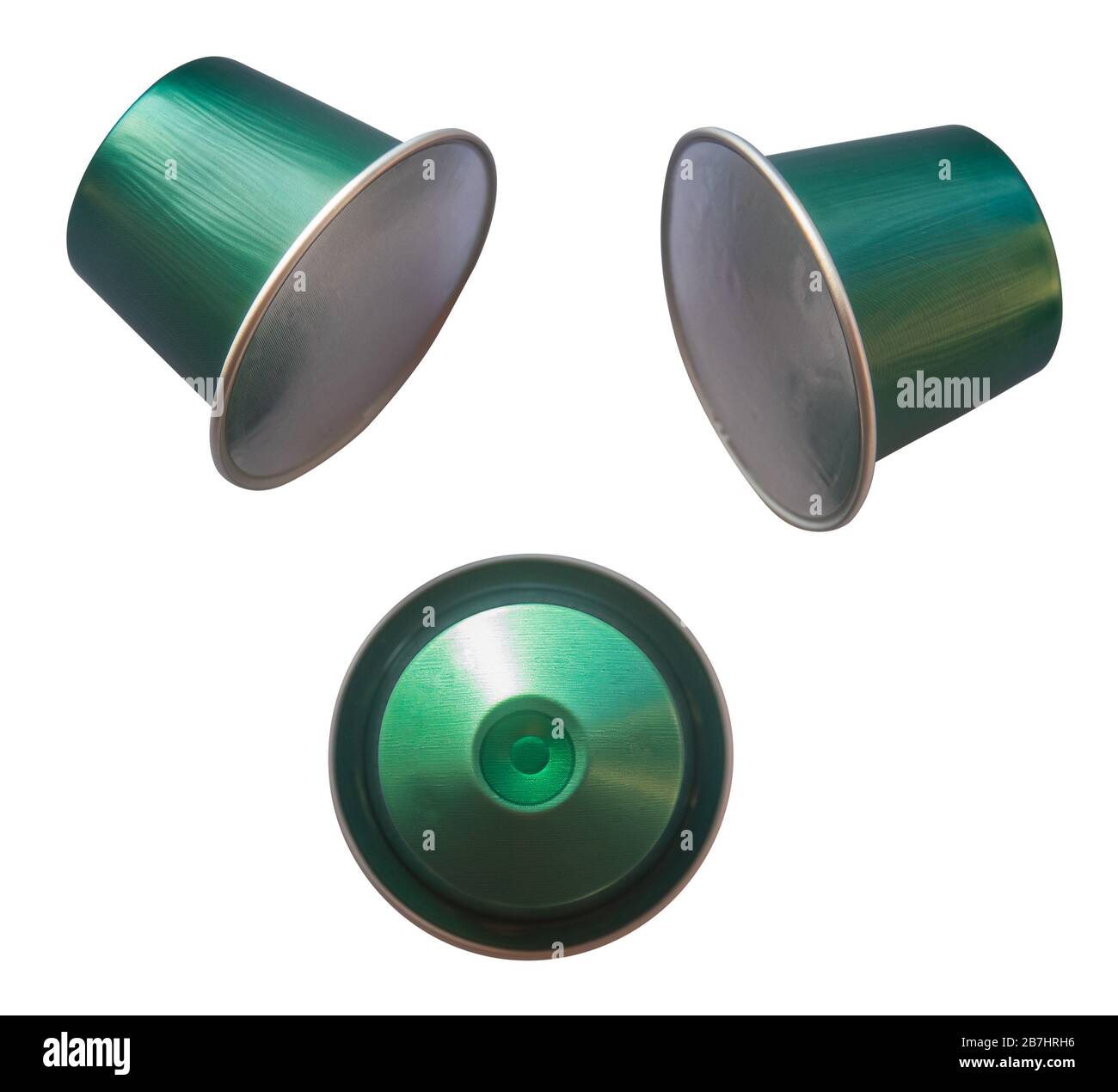 Isolierte Kaffeepoden oder Kapseln auf WEISSEM Hintergrund Stockfoto