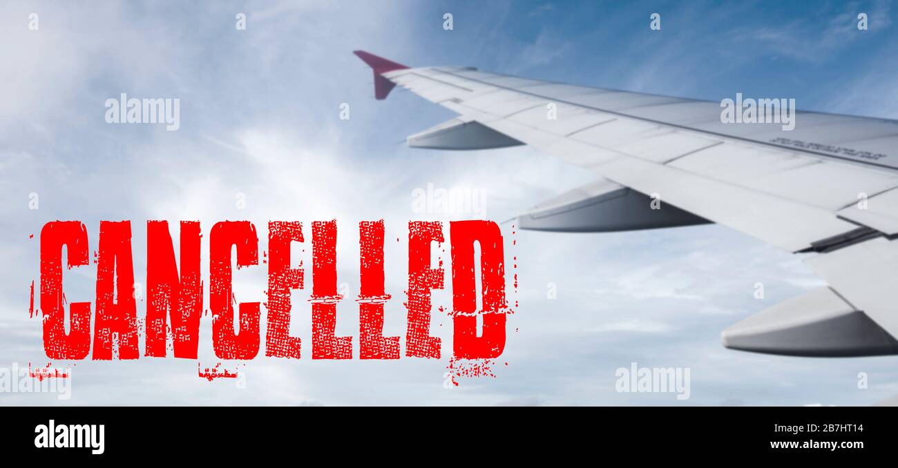 Annullierte Flüge aufgrund eines Coronavirus-Ausbruchs. Reisen mit Flugzeugen verboten. Stockfoto