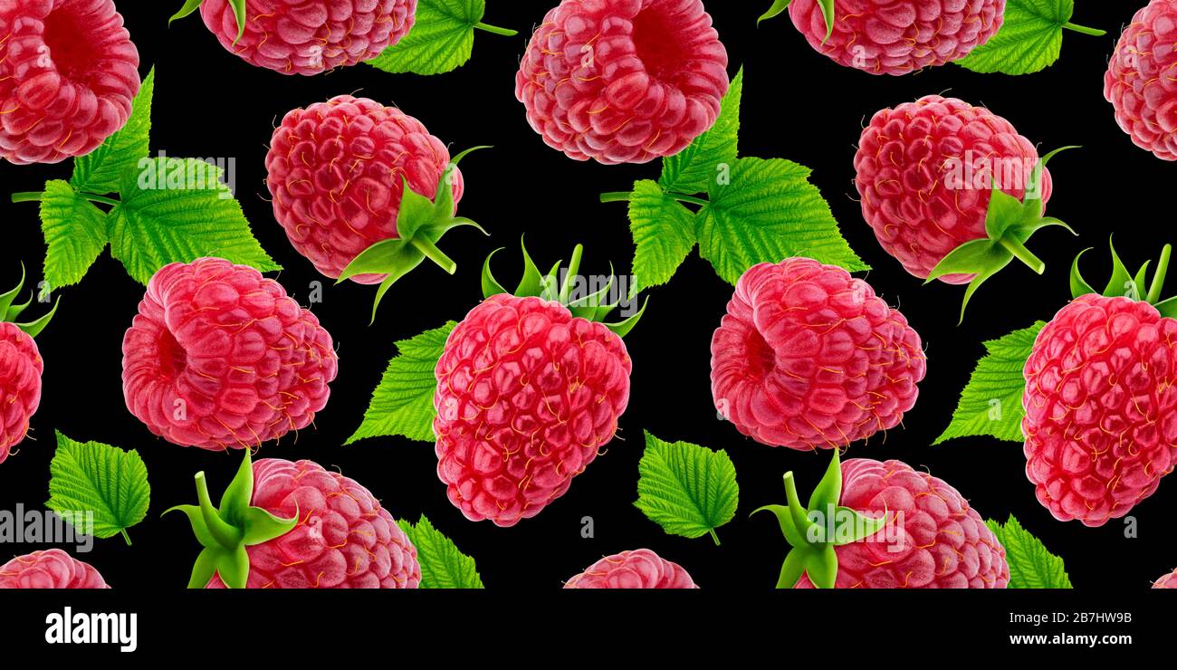Raspberry Nahtloses Muster auf schwarzem Hintergrund Stockfoto