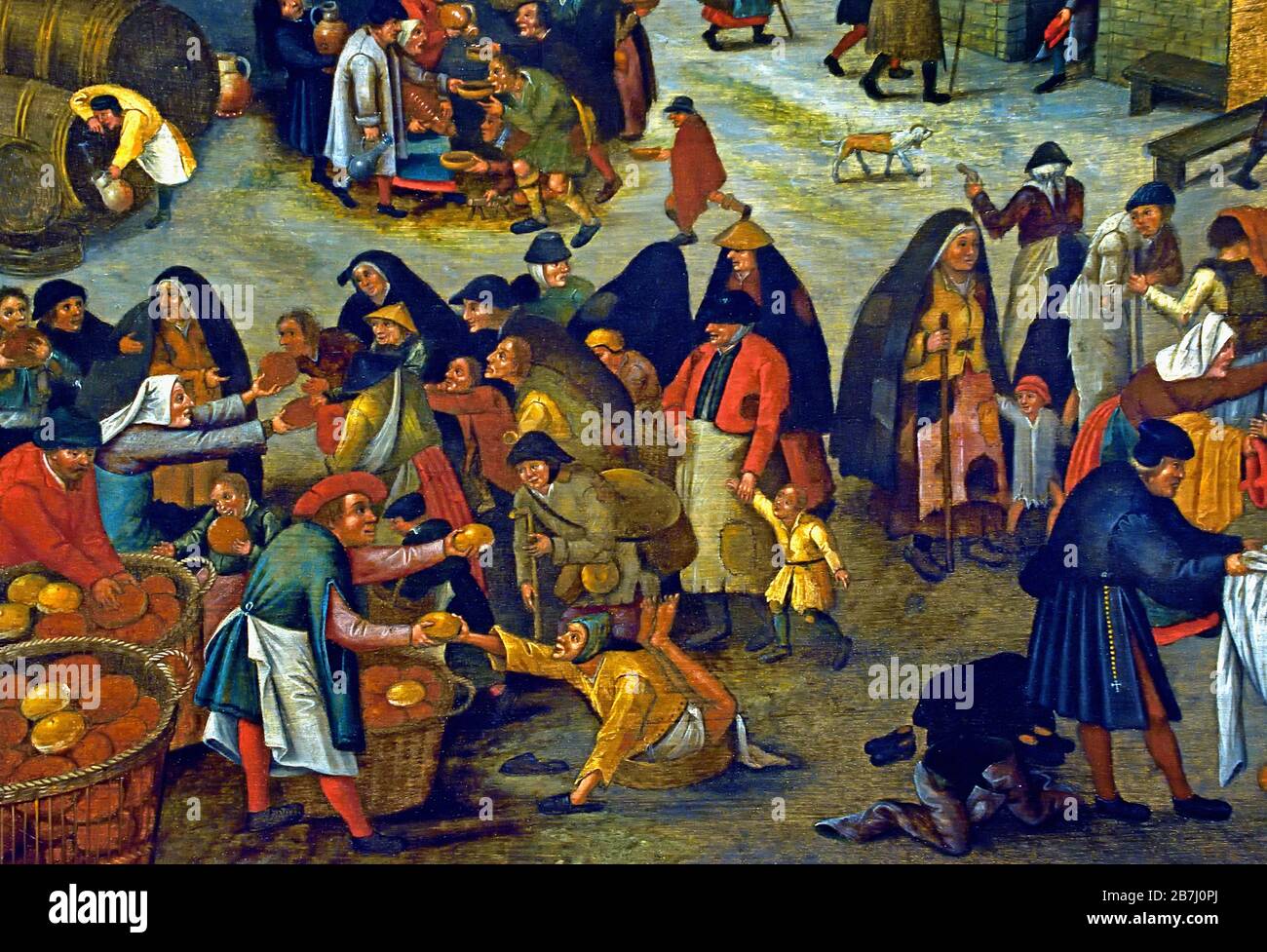 Sieben Werke der Barmherzigkeit 1616 Pieter Brueghel der Jüngere 1564-1637, die Familie Brueghel ( Bruegel oder Breughel ), flämische Maler 16.-17. Jahrhundert, Belgier, Belgien. Stockfoto