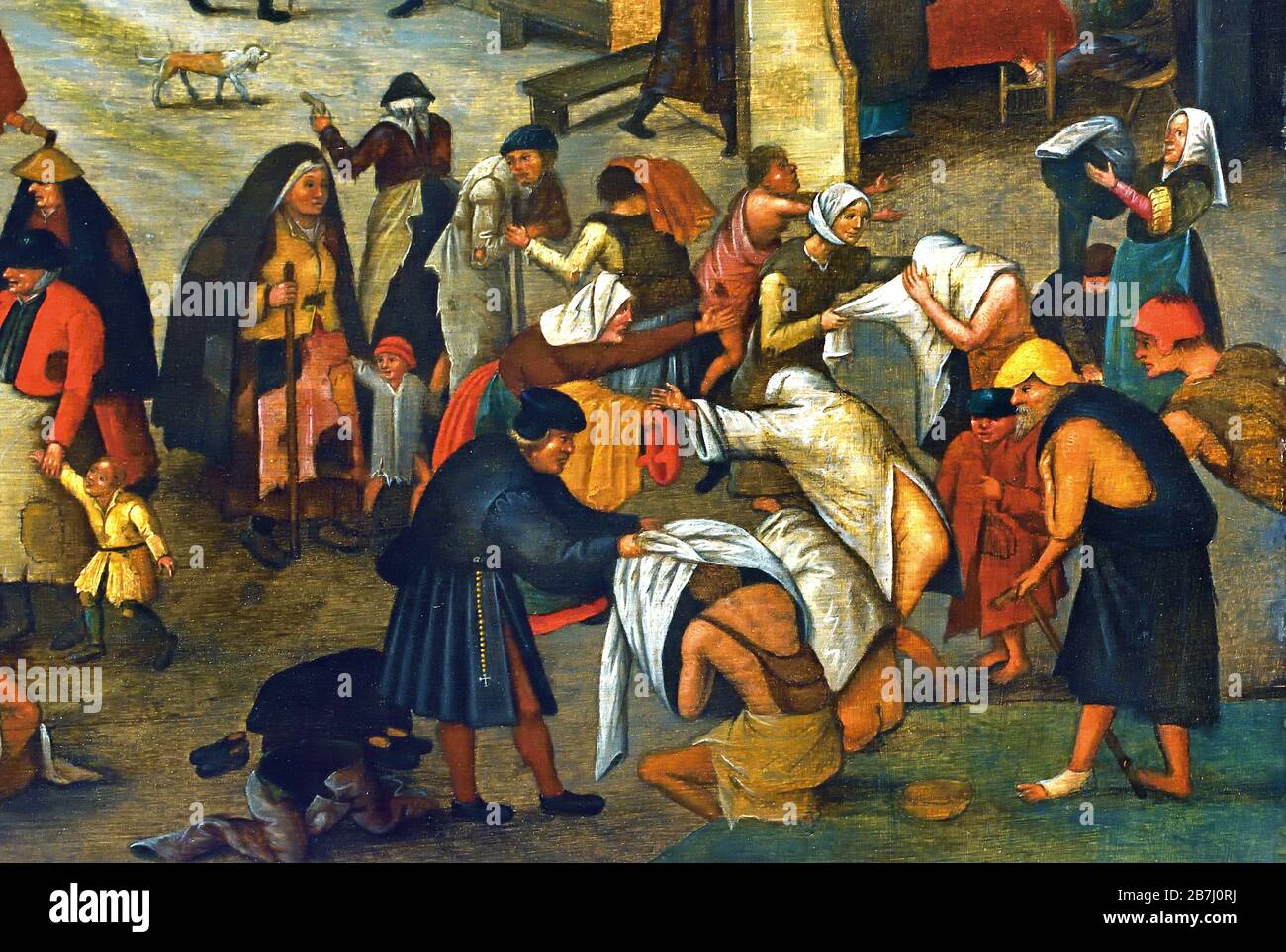 Sieben Werke der Barmherzigkeit 1616 Pieter Brueghel der Jüngere 1564-1637, die Familie Brueghel ( Bruegel oder Breughel ), flämische Maler 16.-17. Jahrhundert, Belgier, Belgien. Stockfoto