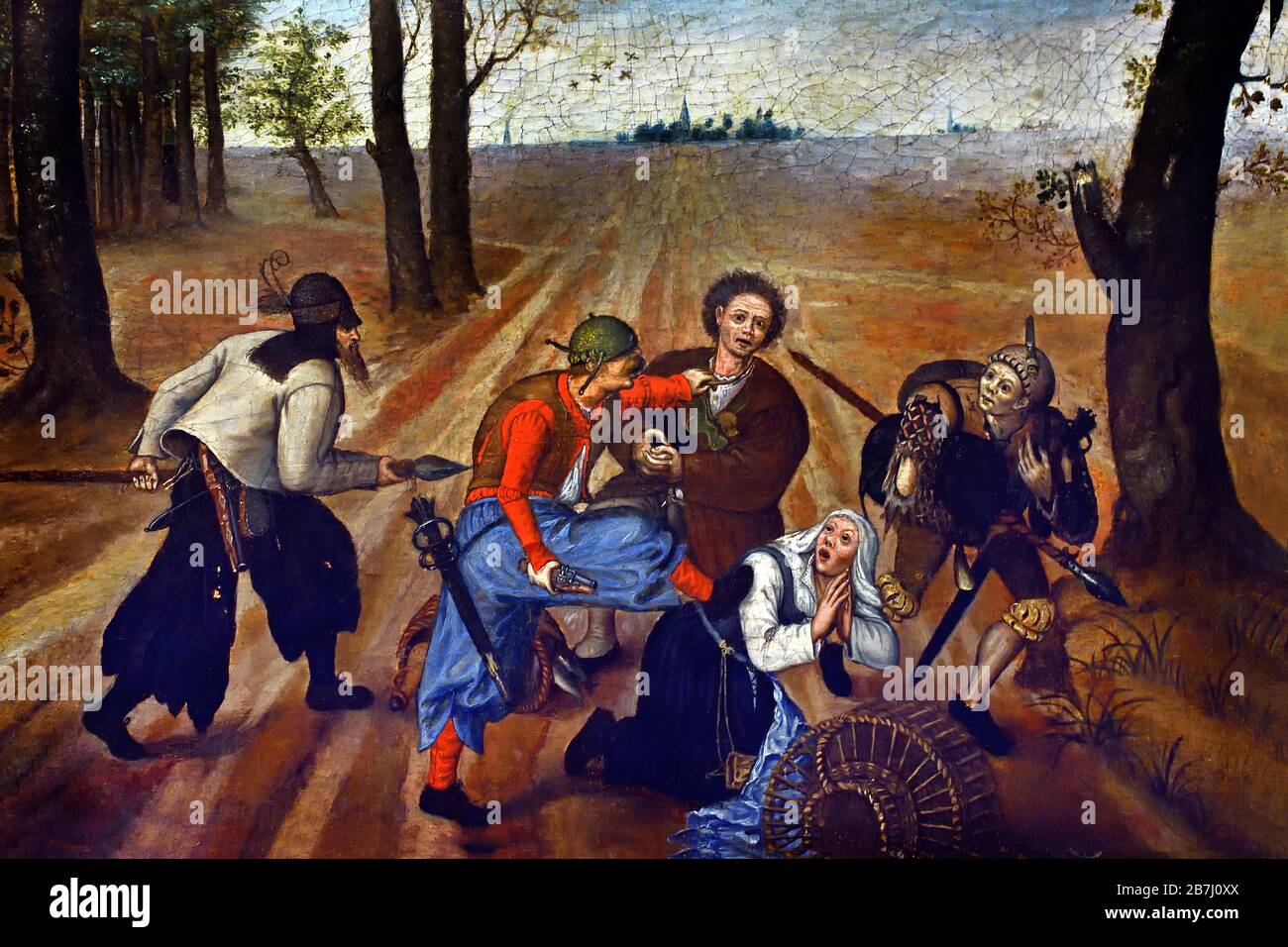 Bauernpaar von Räubern 1570-1577 von Marten van Cleve 1527-1581 angegriffen, flämische Maler 16.-17. Jahrhundert, Belgier, Belgien. Stockfoto