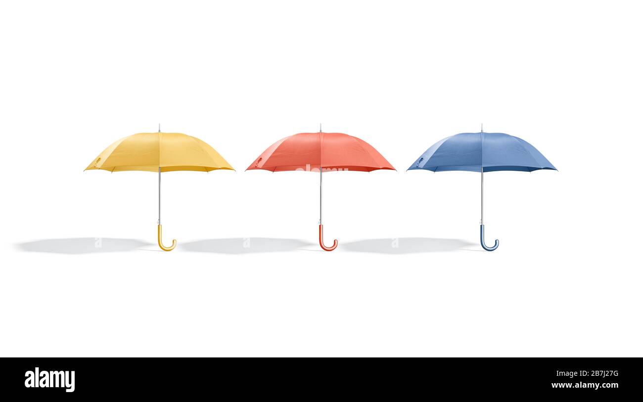 Blank farbige geöffneten Regenschirm Mockup Stand, Vorderansicht Stockfoto