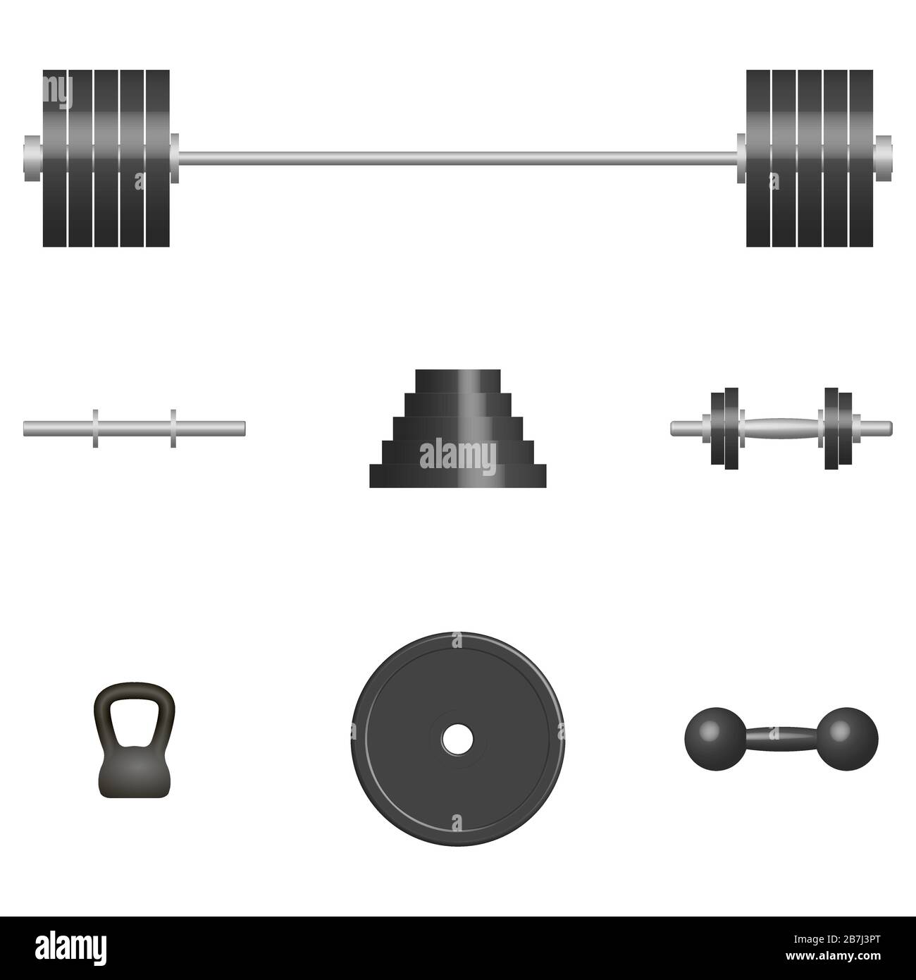 3D Sports Equipment. Elements Design für einen Fitnessraum und einen Fitnessraum. Vorderansicht, Vector Illustration. Stock Vektor