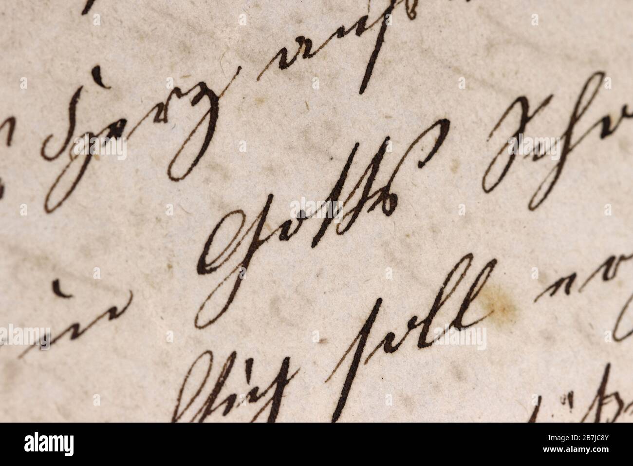 Historischer Handschriftenstil Closeup, Schwerpunkt auf dem deutschen Wort "Gott" Stockfoto