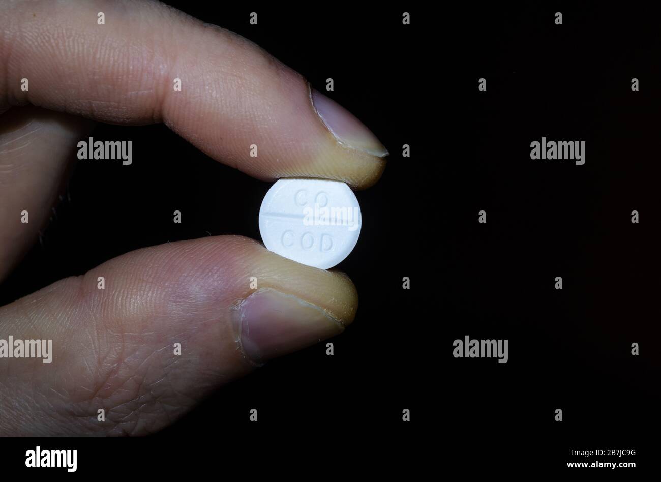 Nahaufnahme einer Cocodamol/Co Codamol-Tablette Stockfoto