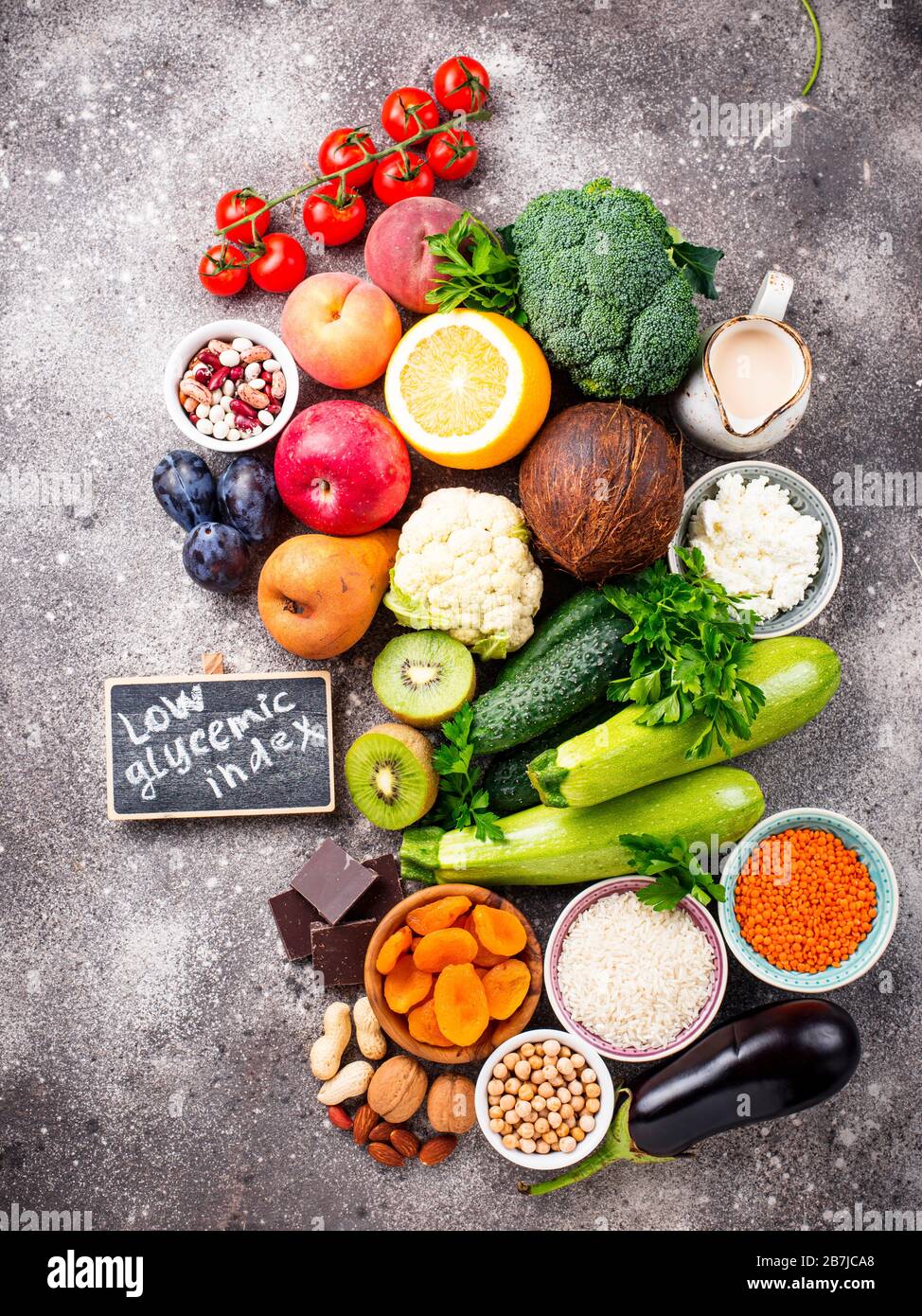 Produkte mit niedrigem glykämischen Index Stockfoto