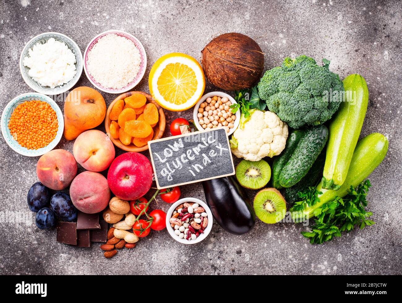 Produkte mit niedrigem glykämischen Index Stockfoto