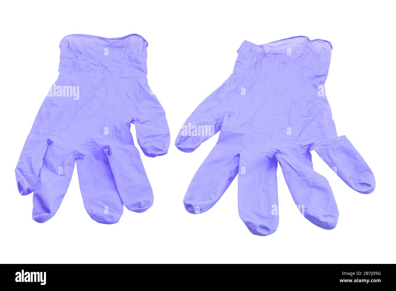 Blaue Handschuhe des Chirurgen isoliert auf weißem Hintergrund Stockfoto