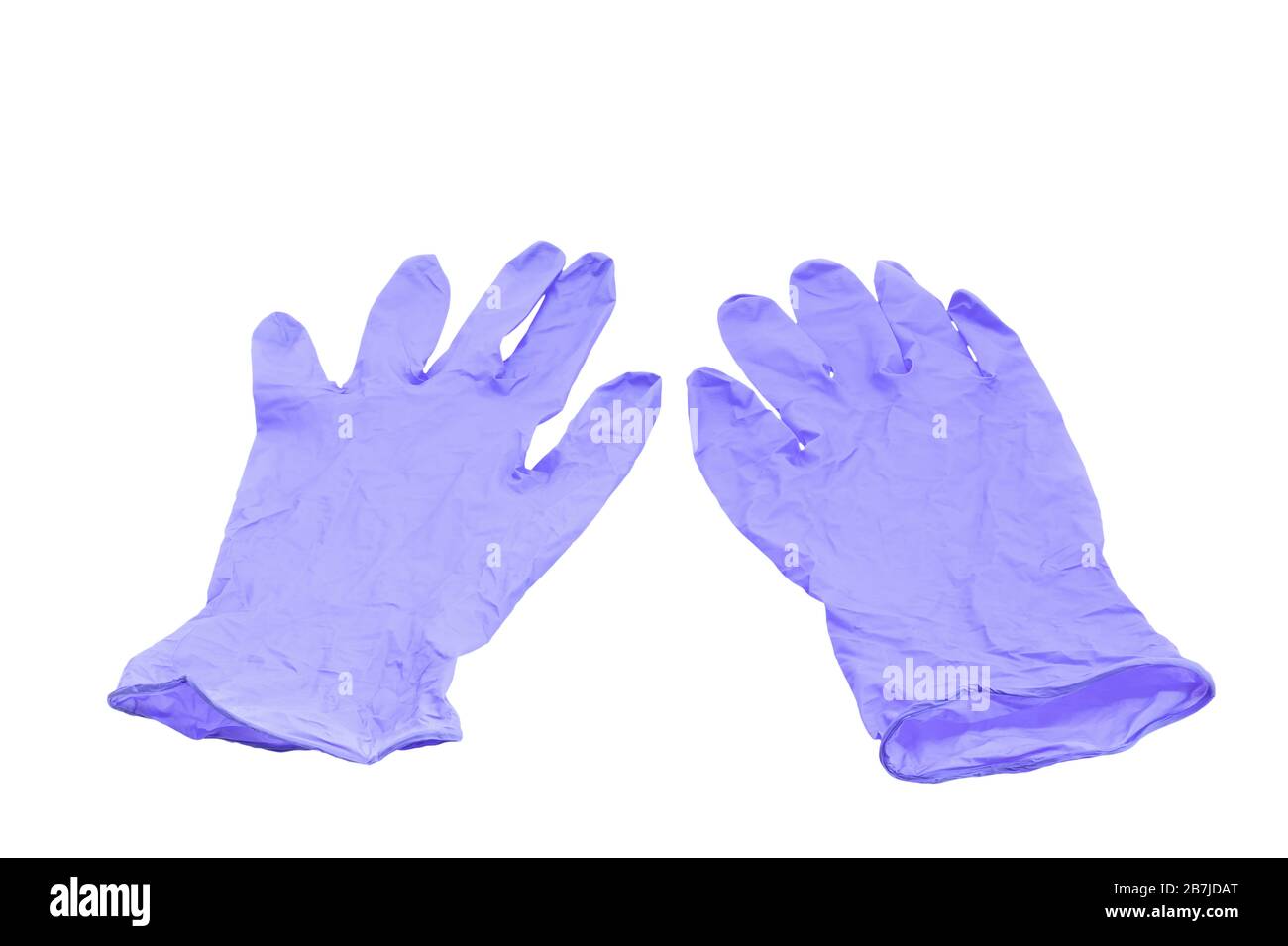 Blaue Handschuhe des Chirurgen isoliert auf weißem Hintergrund Stockfoto