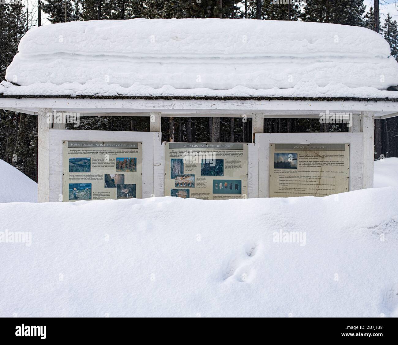 Ein Informationskiosk in Manning Park, British Columbia, Kanada Stockfoto