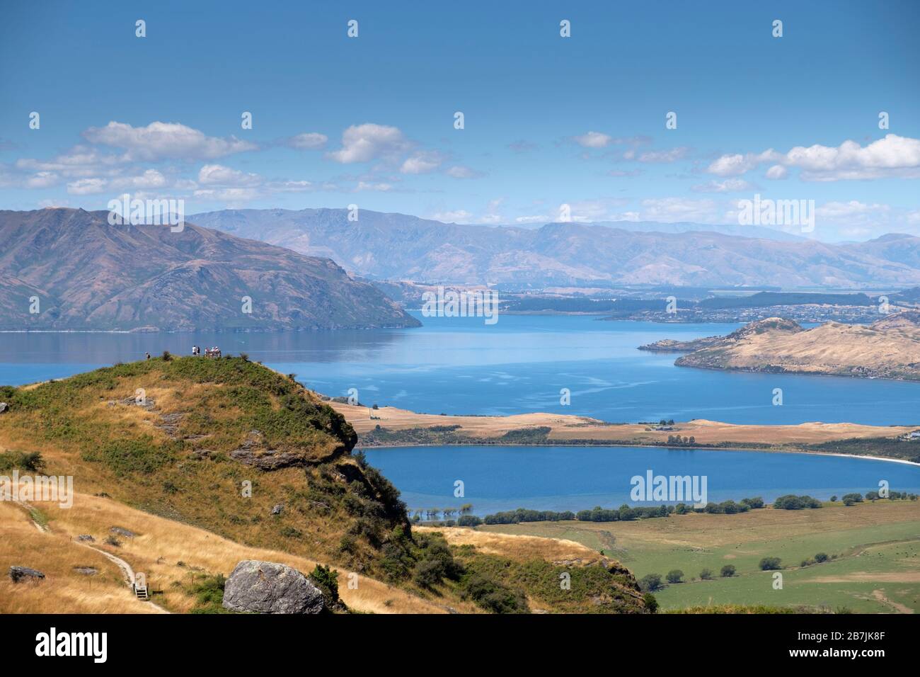 Glendhu Bay, Lake Wanaka und umliegende Hügel rund um Wanaka, Otago, South Island, Neuseeland Stockfoto