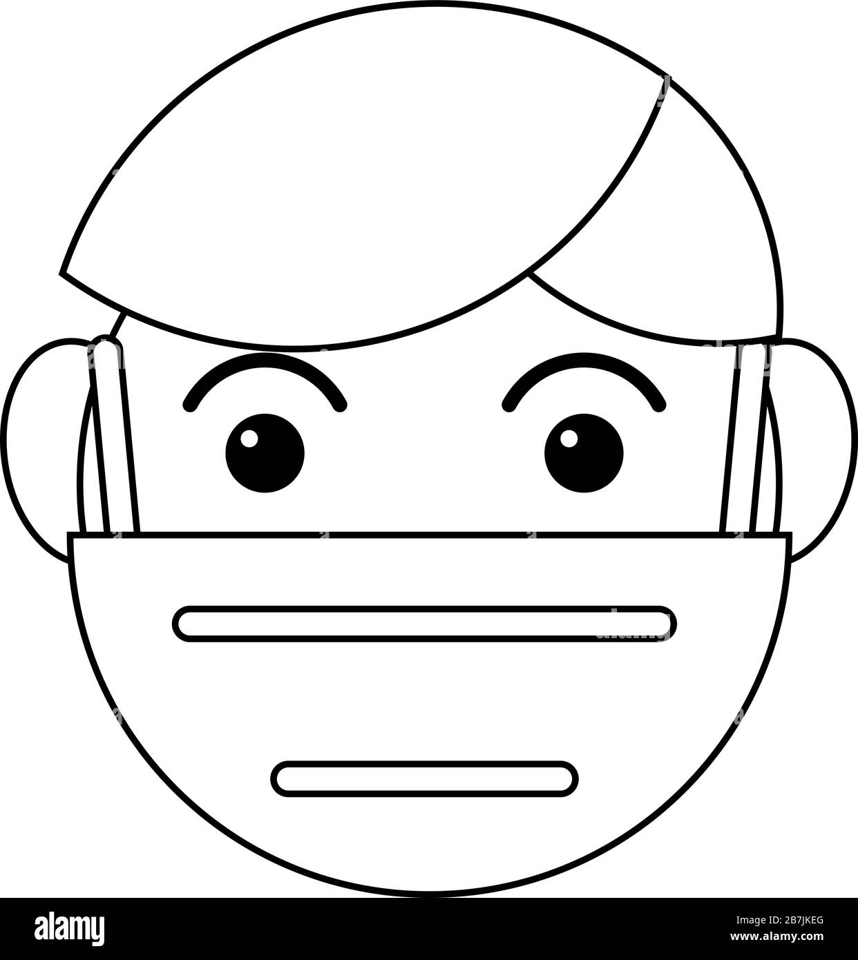 Mann mit Mundmaske auf weißem Hintergrund isoliert. Flaches Design mit Umriss. Schwarz-Weiß-Vektorgrafiken. Stock Vektor Mann mit Mundmaske auf weißem Hintergrund isoliert. Flaches Design mit Umriss. Schwarz-Weiß-Vektorgrafiken. Stock Vektor