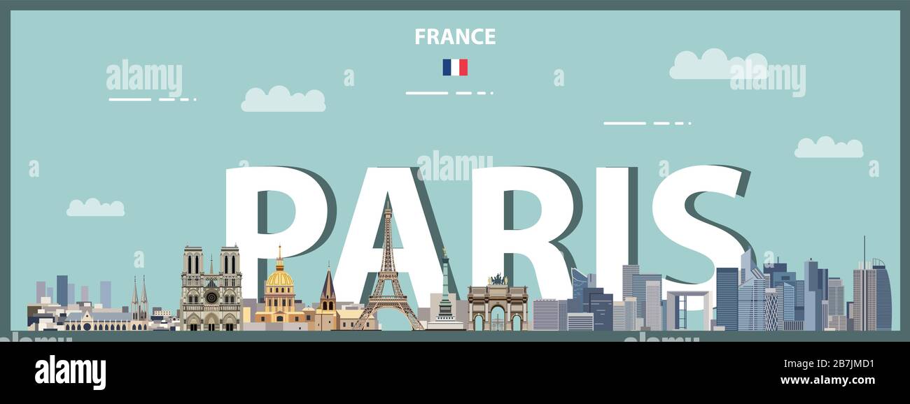 Buntes Plakat mit Pariser Stadtbild. Detaillierte Vektordarstellung Stock Vektor