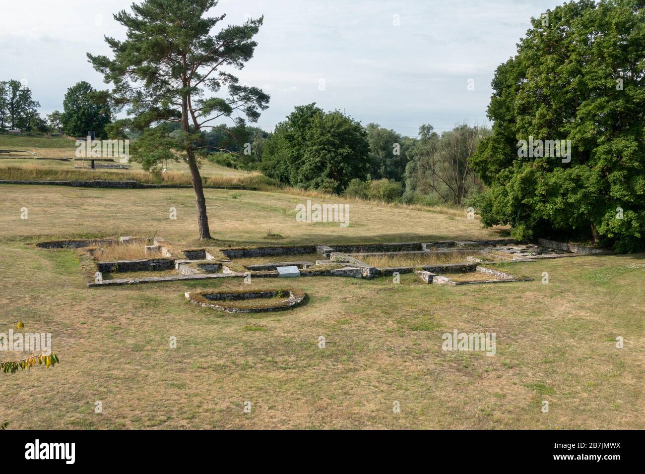 Reste der römischen Festung Abusina-Eining, Eining bei Abensberg, Bayern, Deutschland. Stockfoto