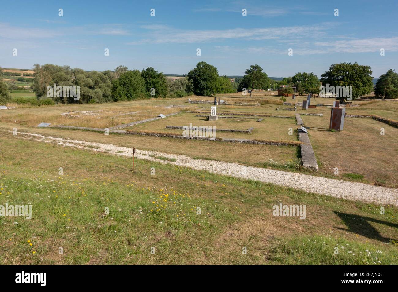 Allgemeine Ansicht über die römische Festung Abusina-Eining, Eining bei Abensberg, Bayern, Deutschland. Stockfoto