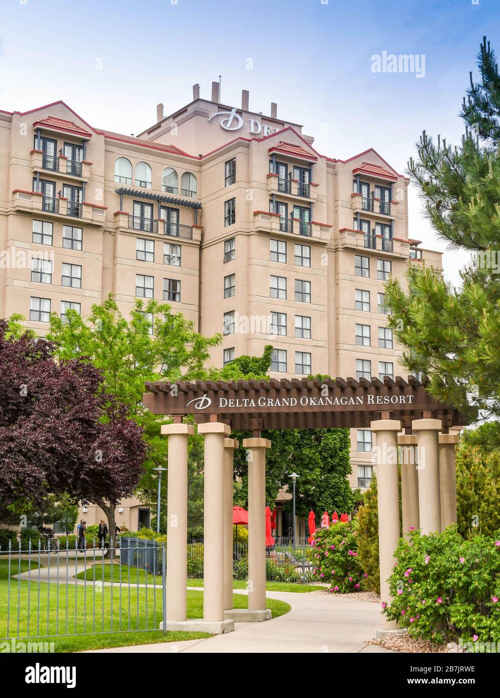 KELOWNA, BRITISH COLUMBIA, KANADA - JUNI 2018: Eintritt in das Delta Grand Okanagan Resort in Kelowna, British Columbia, Kanada. Stockfoto