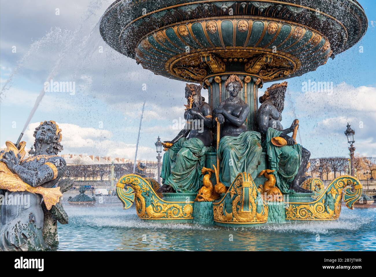 Der Seebrunnen an der Place de la Concorde - Paris, Frankreich Stockfoto