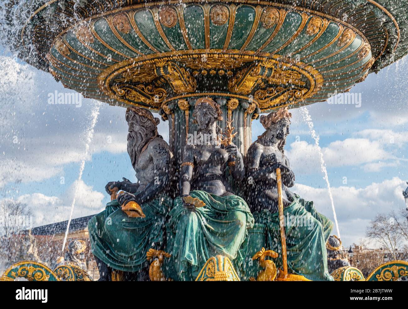 Der Seebrunnen an der Place de la Concorde - Paris, Frankreich Stockfoto