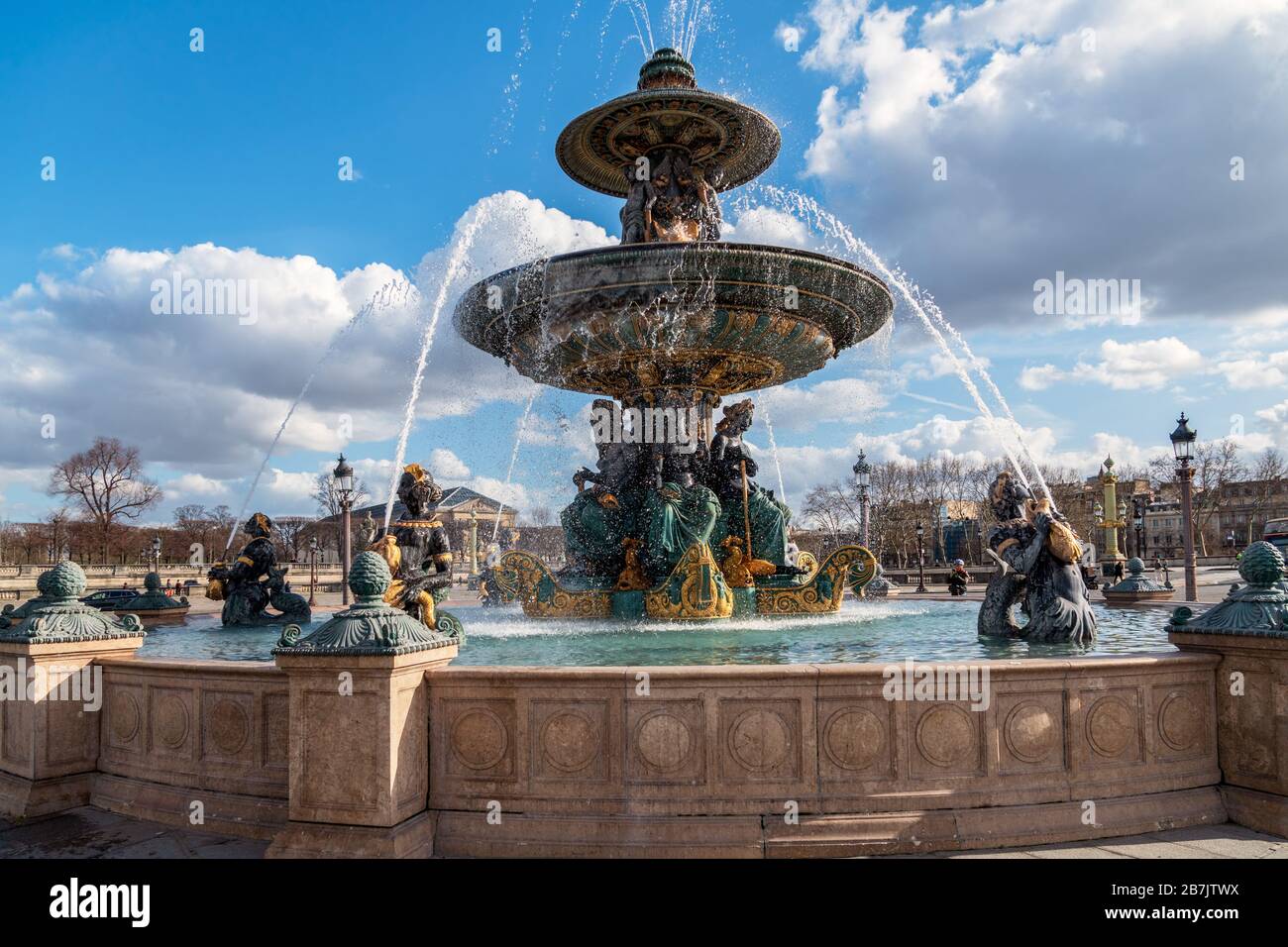 Der Seebrunnen an der Place de la Concorde - Paris, Frankreich Stockfoto
