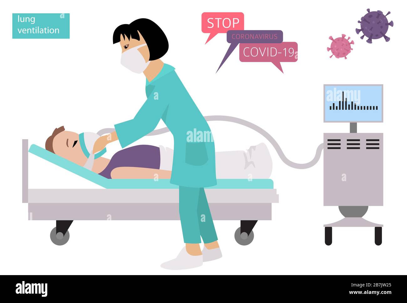 Lungenbelüftung. Quarantäne, stoppen Coronavirus Epidemie Design Konzept. Vektorgrafiken Stock Vektor