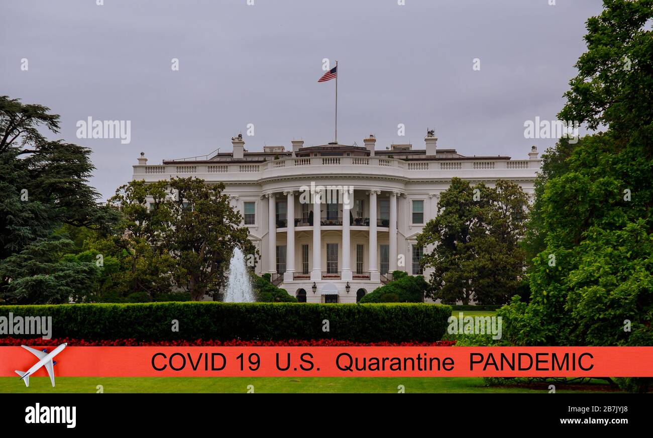 Pandemic cannulled Travel US Quarantäne Covid-19 das Weiße Haus in Washington DC ist der Heimatpräsident der Vereinigten Staaten von Amerika Stockfoto