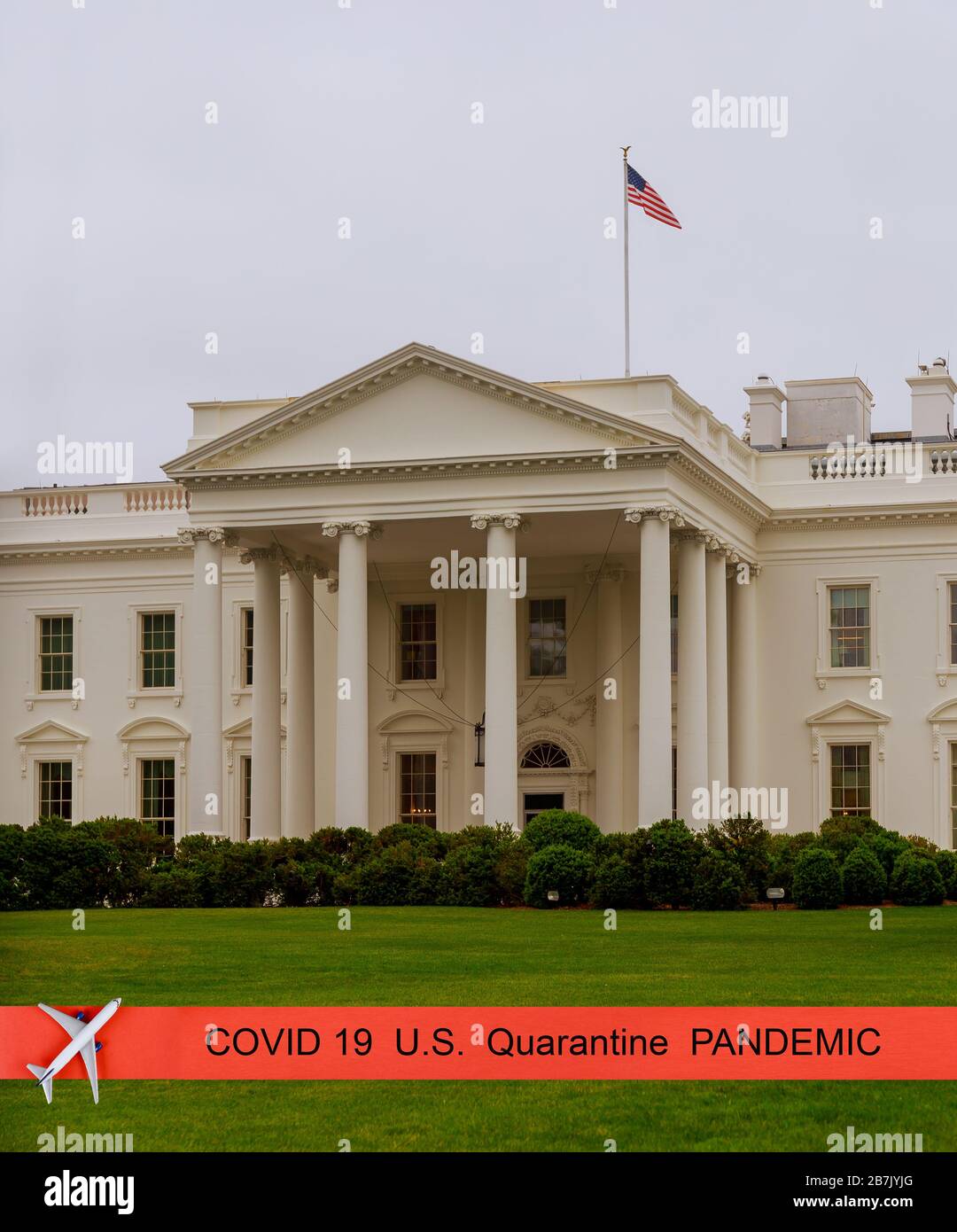 Pandemie hat die Reise in die US-Quarantänekovid 19 des Weißen Hauses vom Norh-Rasen in der US-Flagge Washington DC abgebrochen Stockfoto