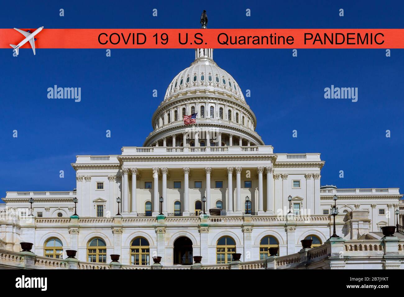 Pandemie hat den USA Quarantänekovid 19 das United States Capitol in Washington, D.C. an einem sonnigen Tag abgesagt. Stockfoto