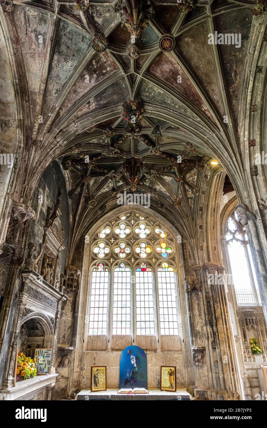 Deckendetails und Interieur der St Cyriacs Church, Lacock, Wiltshire, England, Großbritannien Stockfoto