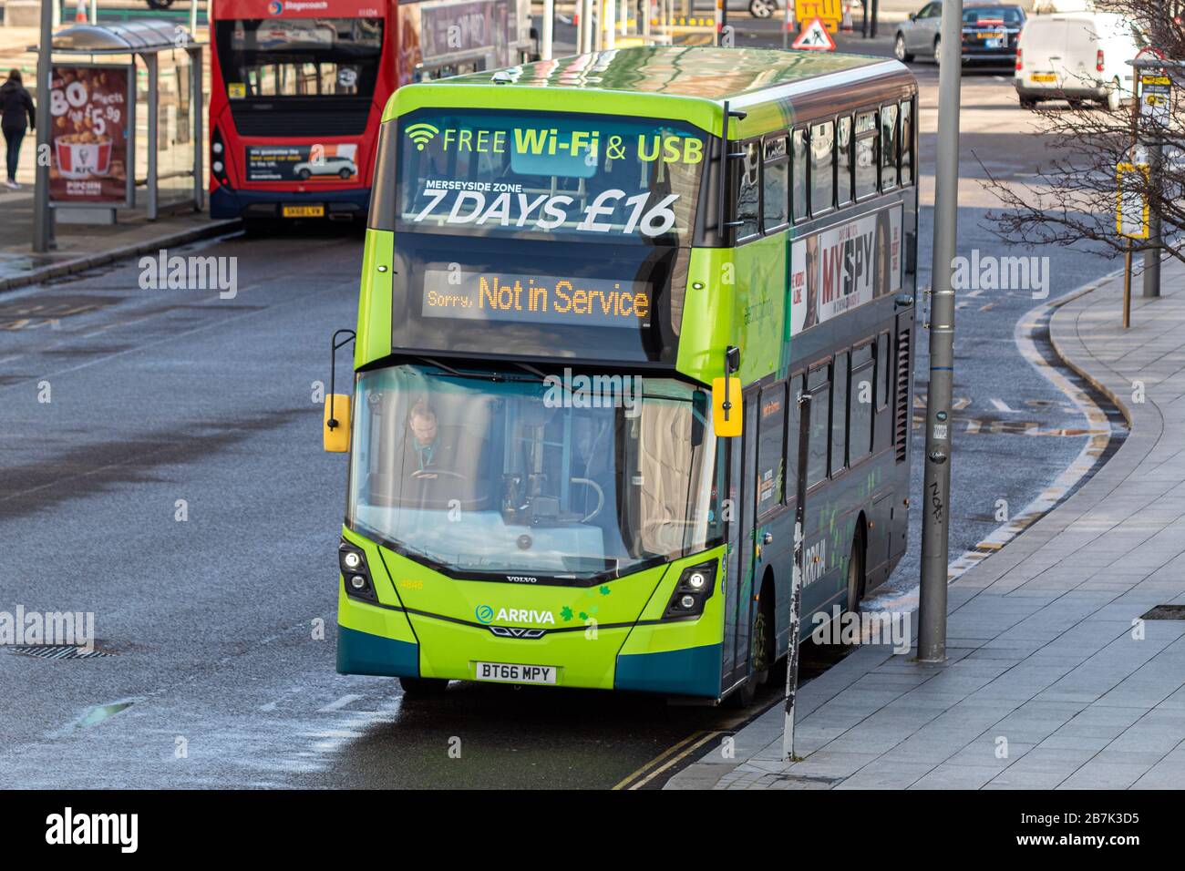 Bus nicht in Betrieb, Mann Island, Liverpool Stockfoto