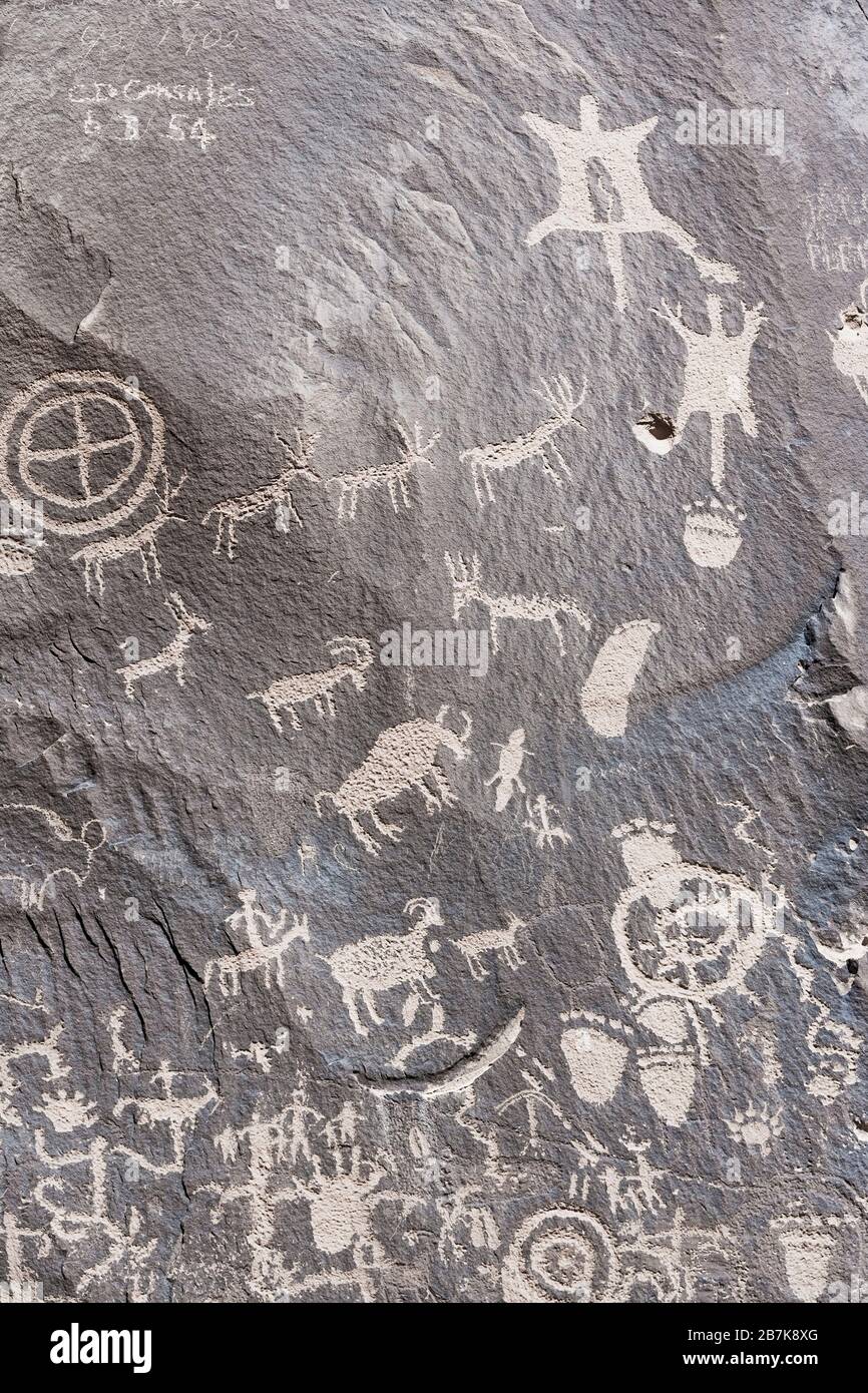 Indische Petroglyphen, Zeitung Rock State Park, Utah, USA Stockfoto