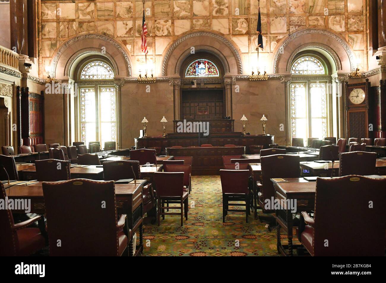 Senatskammer des Staates New York im State Capitol. Montag, 16. März 2020 in Albany, New York. Stockfoto