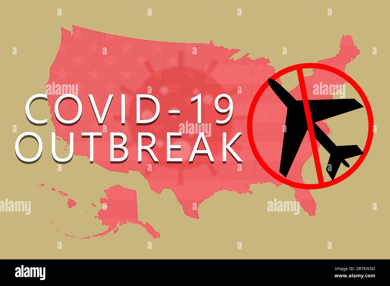 Illustratives Konzept des US-Reiseverbots aufgrund eines kovisiden 19- oder Coronavirus-Ausbruchs oder einer Pandemie Stockfoto