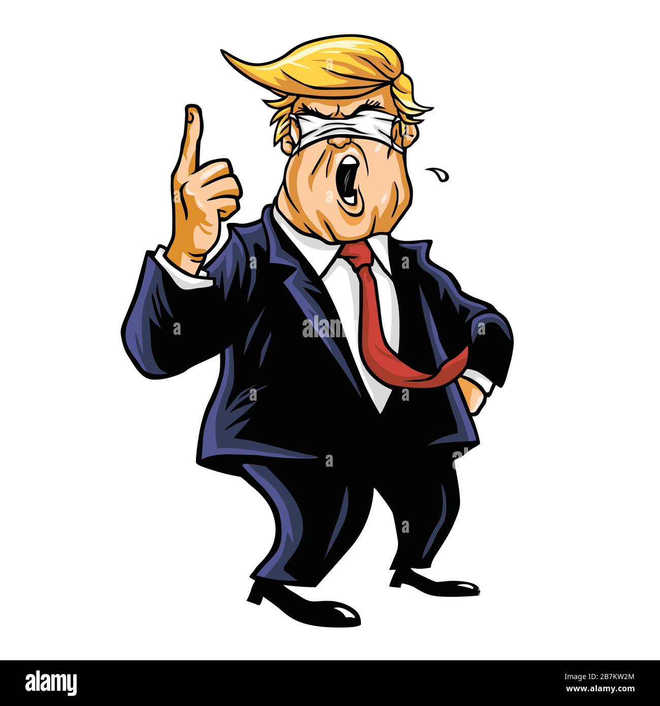 Donald Trump mit Anti Corona Virus Covid 19 Maske auf Augen verblindete Cartoon Vector Drawing. März 2020 Stock Vektor