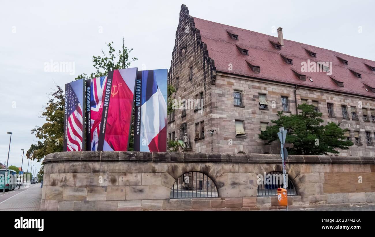 Nürnberg 2019. Eintritt in die Memorium-Nürnberg-Prozesse. Viele Jahre nach dem Prozess wurde das gesamte Bauwerk in ein Museum umgewandelt. August 2019 i. Stockfoto