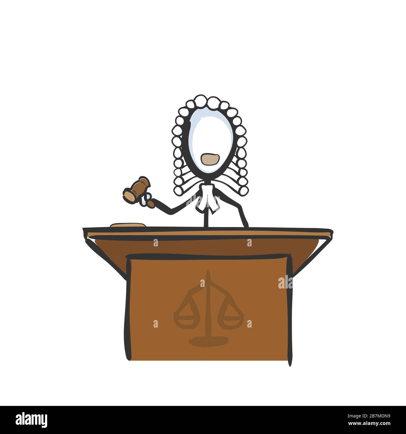 Richterstrafe nach Verfassungsrecht vor Zivil- oder Strafgericht. Justizstreit. Hand gezogen. Stickiger Zeichentrickfilm. Doodle-Skizze, Vektorgrafik Stock Vektor