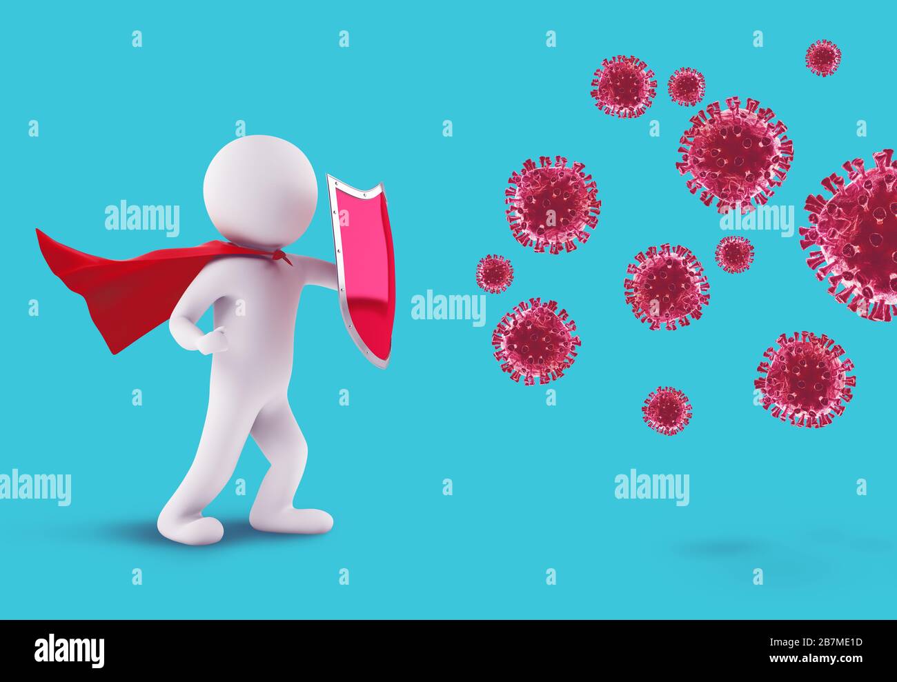 Konzept des Kampfes und der defensiven Immunität gegen den Virus. 3D-Rendering Stockfoto