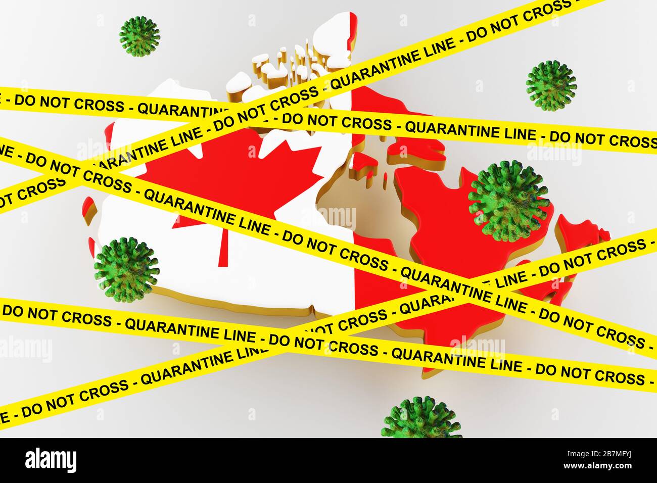 Coronavirus-Ausbruch und Coronaviren Influenza 2019-ncov auf schwenkbare Nationalflaggen Kanadas. Äußerst detailgetreue 3D-Nahrender. Stockfoto