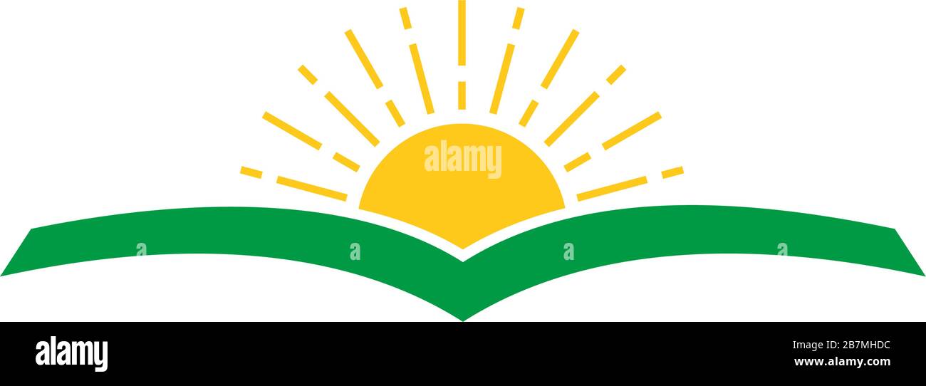 Sonnen- und Landbuchform Symbol für natürliche Biologie Bildungssymbol Vektor Stock Vektor