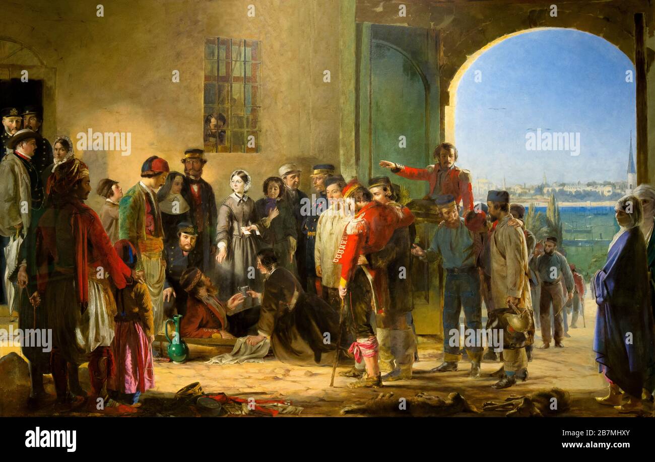 Die Mission der Barmherzigkeit, Florence Nightingale, die bei Scutari verletzt wurde, Jerry Barrett, 1857, Stockfoto