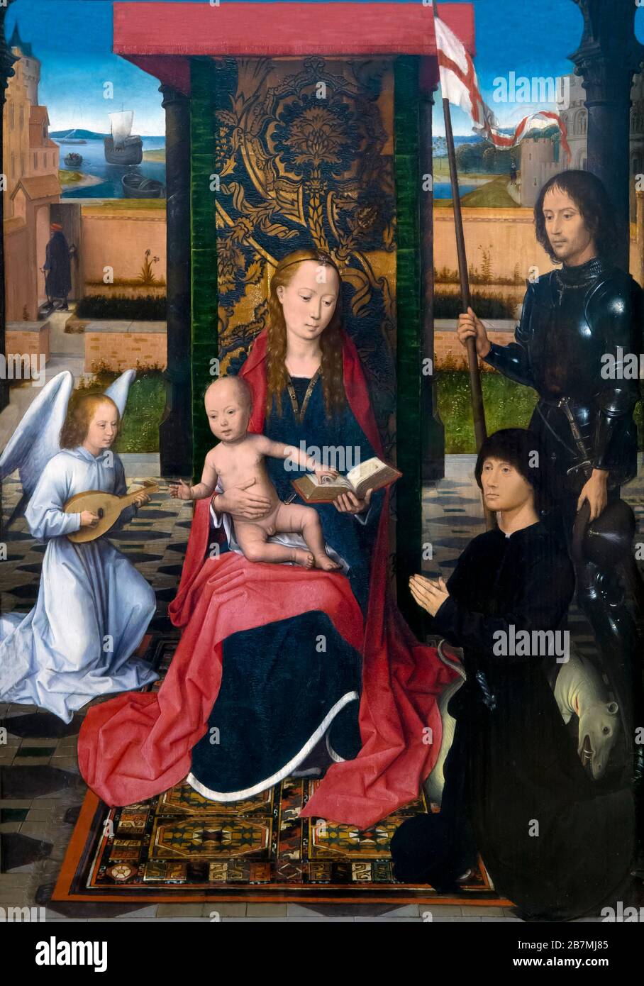 Jungfrau und Kind mit einem Engel, Hans Memling, ca. 1480, Stockfoto