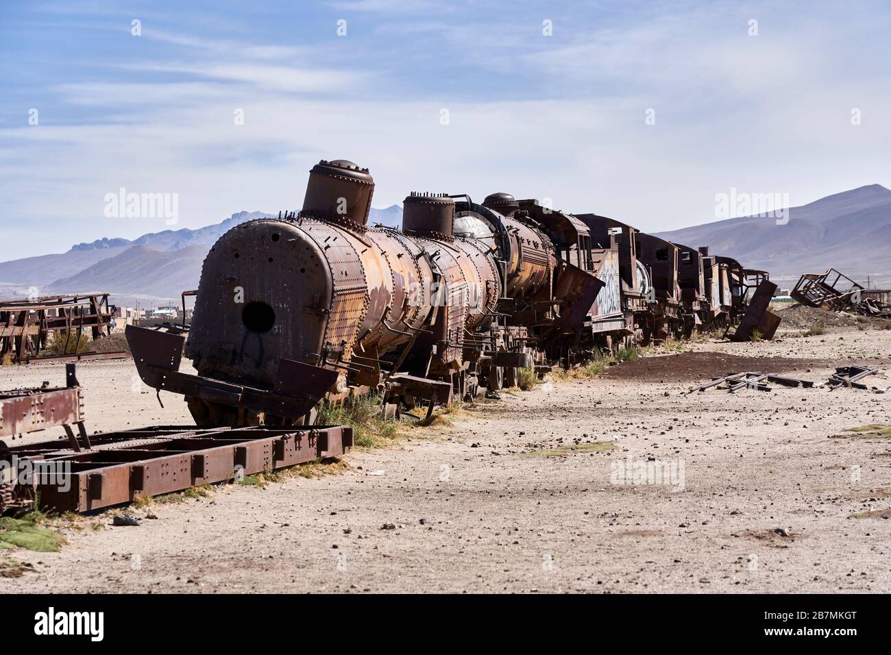 Trainieren Sie auf dem Friedhof in Uyuni in Bolivien Stockfoto