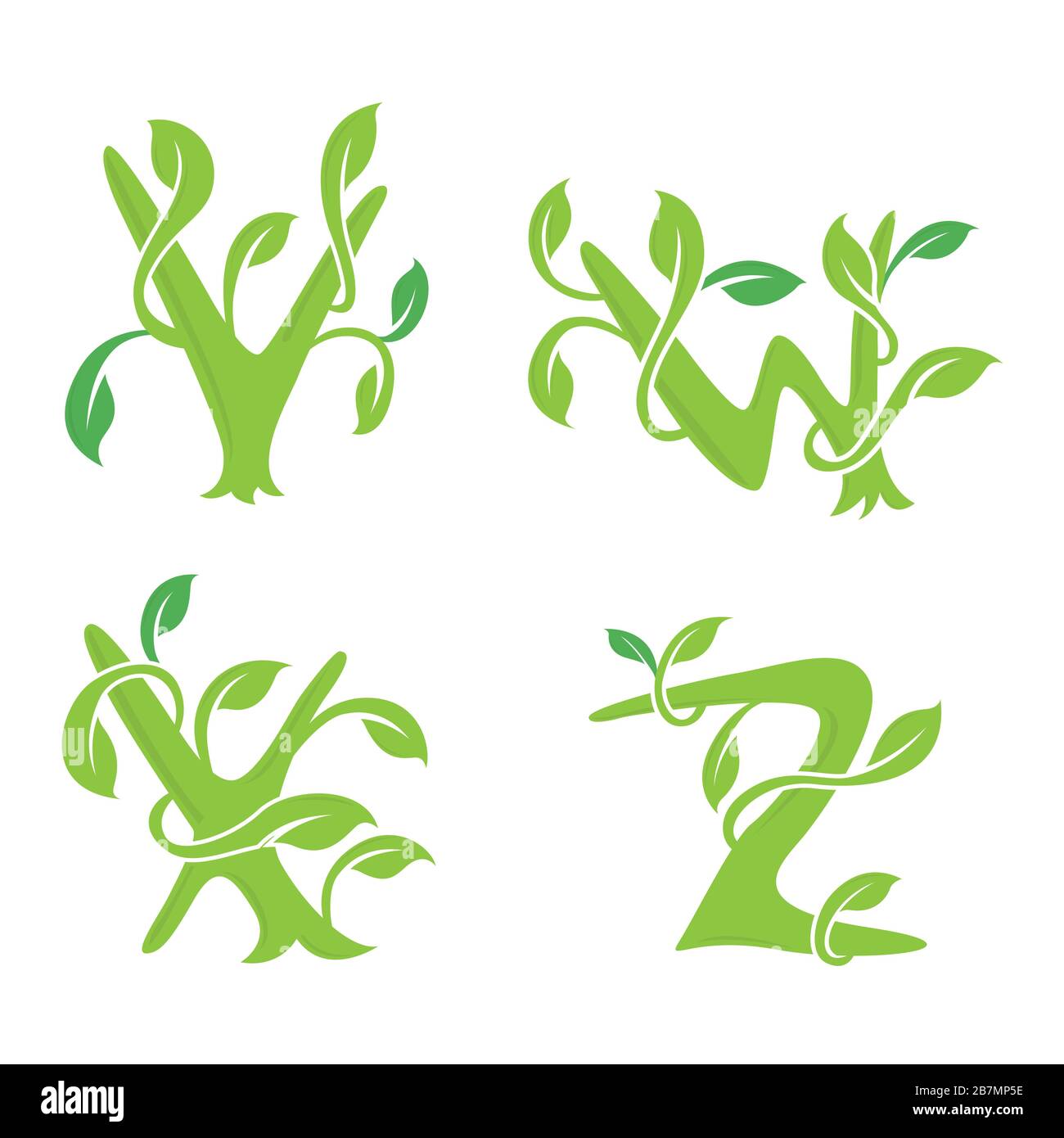 Satz von Schriftartvektor für Naturelemente der Buchstabenökologie. Beschriftung Symbol Vektor Logo Design Stock Vektor