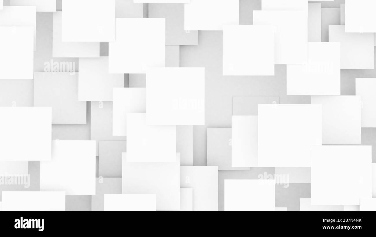 Abstrakte geometrische Hintergrund. Überlappende weiß 3d-Quadrate. 3D-Darstellung Stockfoto